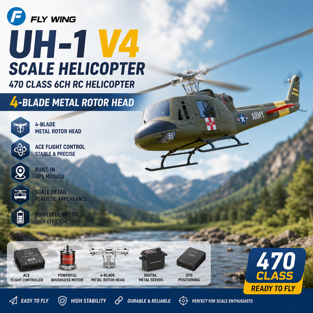 Rc Helicopter Blade - FLYWING UH1 V4 Huey 470 Size